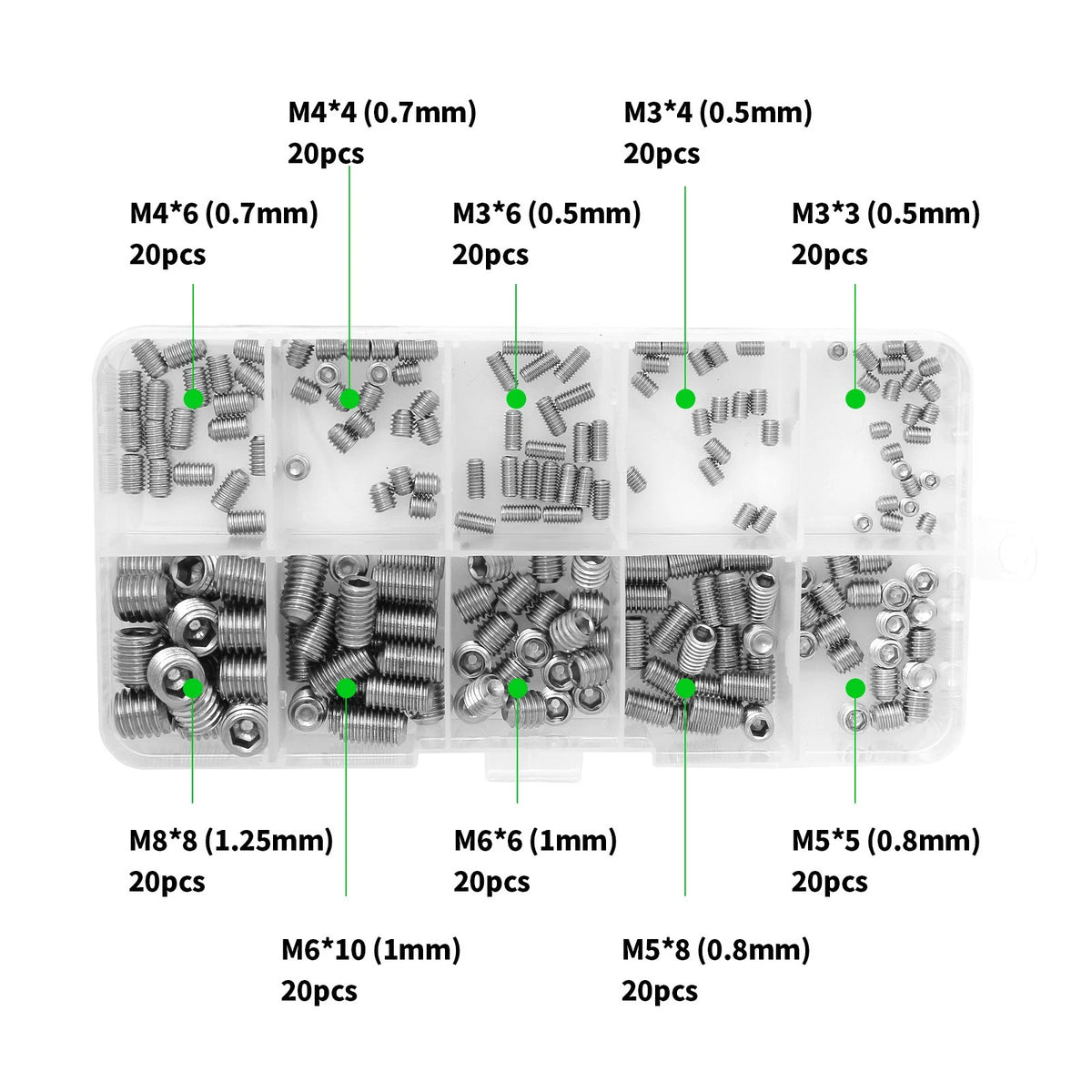 Stainless Steel M3 M4 M5 M6 M8 Allen Head Socket Hex Set Grub Screw Assortment