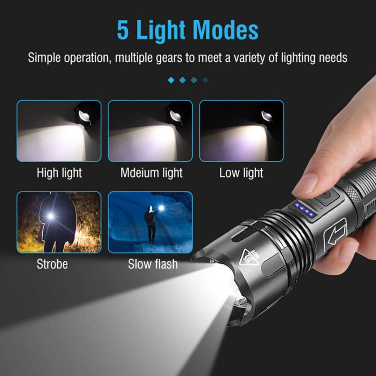 1000 lumens Super Bright LED Flashlight Tactical Rechargeable Waterproof