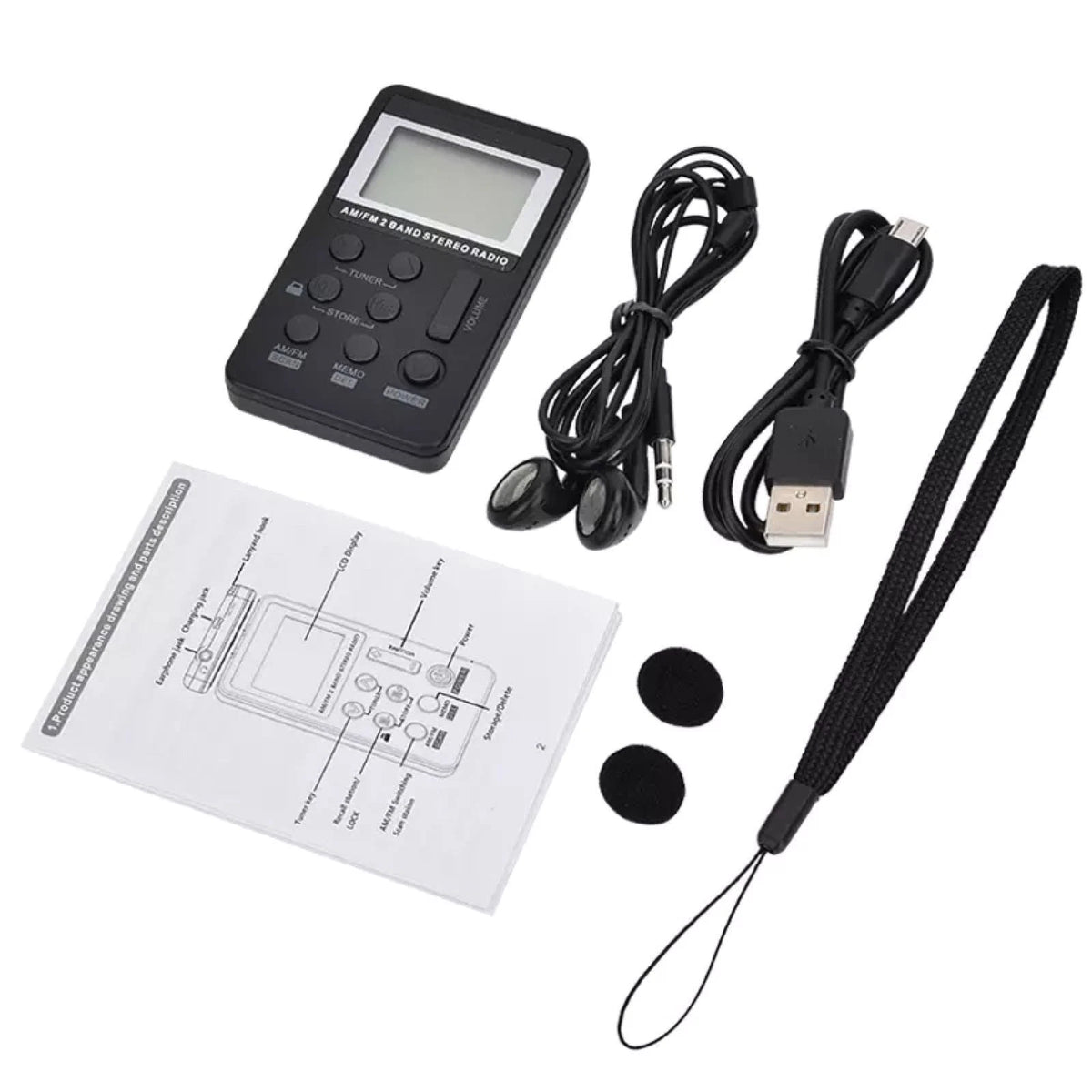 Digital Portable Pocket LCD AM FM Radio Stereo USB Rechargeable w/Earphone