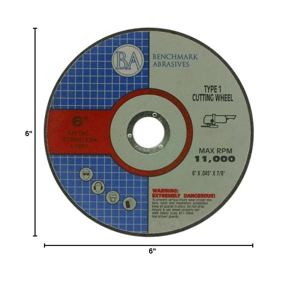 Benchmark Abrasives 6 Inch Aluminum Oxide Thin Type 1 Grinder Cut Off Wheels...