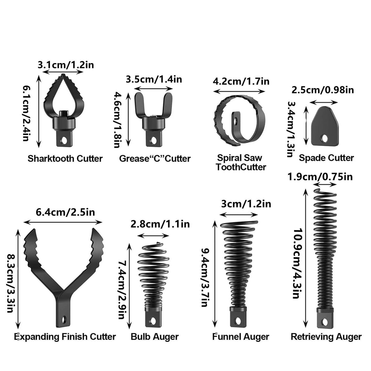 8PCS Steel Drain Snake Drill Bits Professional Pipe Cleaner Cutter Attachments