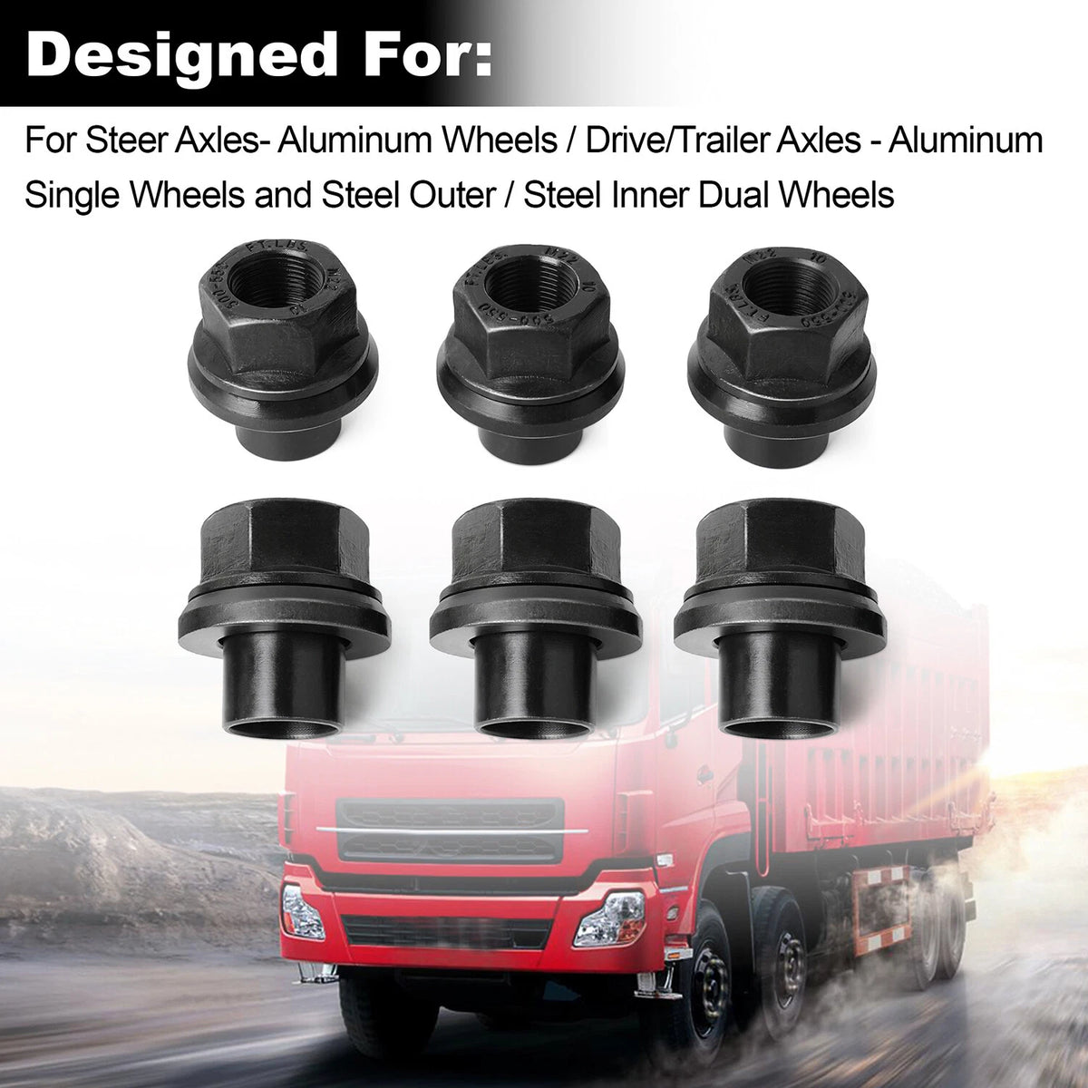 6 Pack 33mm M22x1.5 x 19mm Wheel Nuts Sleeve Nuts M22-1.5x19mm Skirt Flange