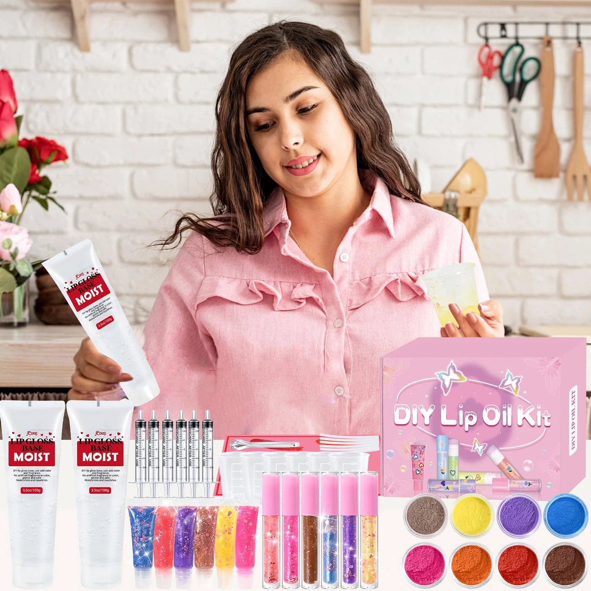 JUYRLE Lip Gloss Making Kit- DIY Fun Kit, 1 Fl Oz (Pack of 1), pink