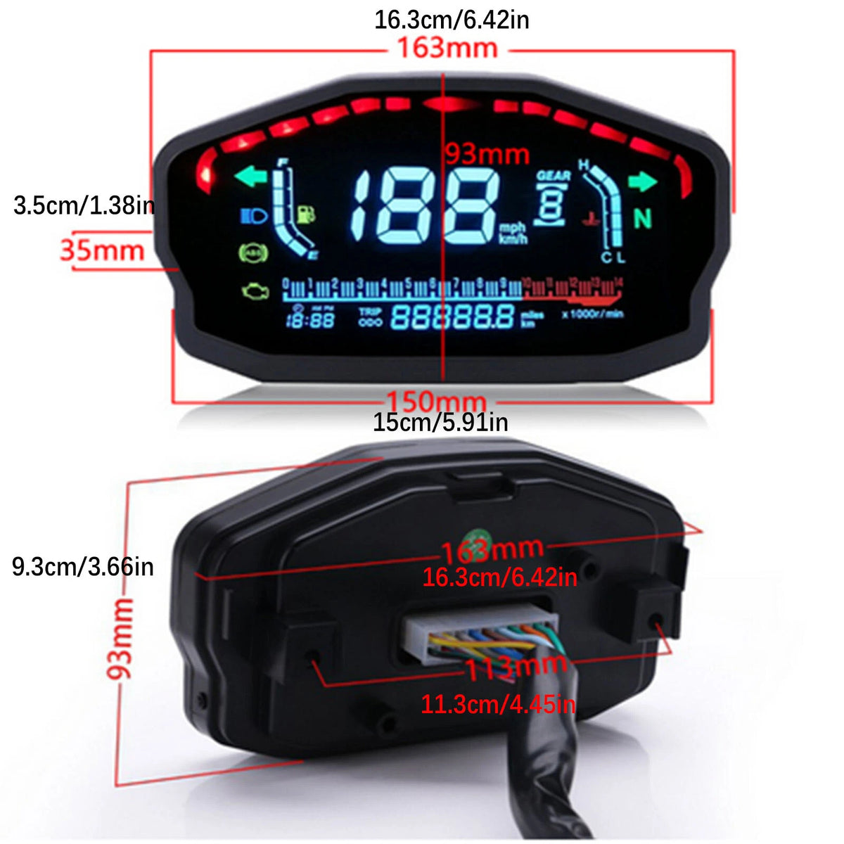 LCD Digital Motorcycle Odometer Speedometer Tachometer KM/H MPH Gauge Universal