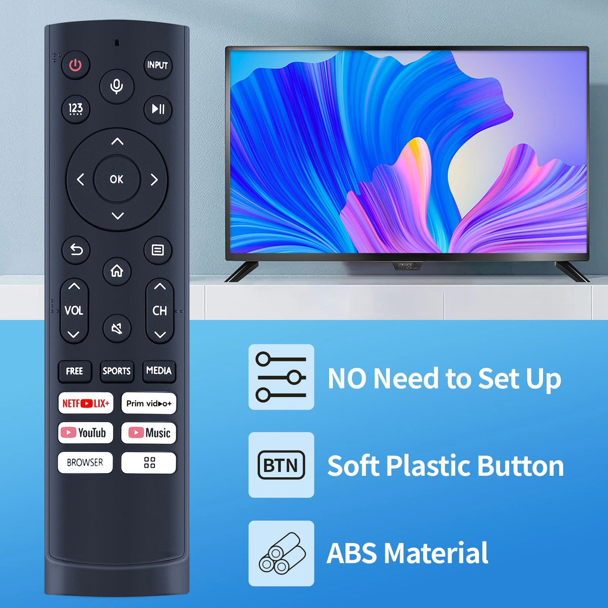 ERF3H90H Voice Replace Remote Control For Hisense Smart LCD TV with Youtube