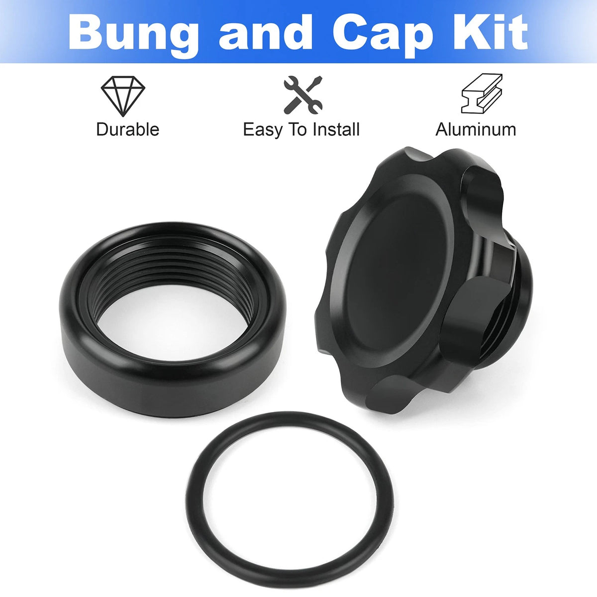Black Fill Plug Cap & Aluminum Bung Kit – 1-3/8" Opening, 1-1/2"-12 Threaded