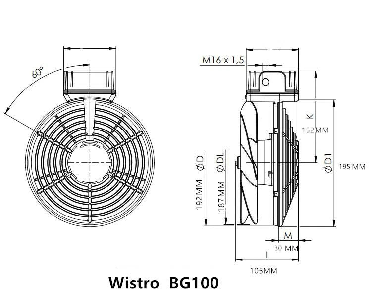FLAI BG100 P15.51.0432 Wistro Fan IP66 230V Waterproof Motor Cooling Fan