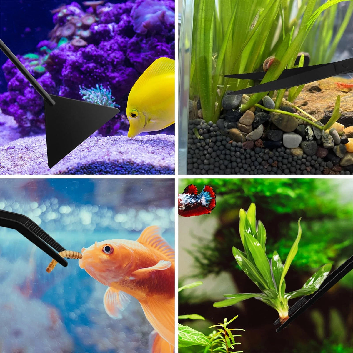 Tifanso Aquarium Aquascape Tools Kit - 4 in 1 Terrarium Decor Standard, Black