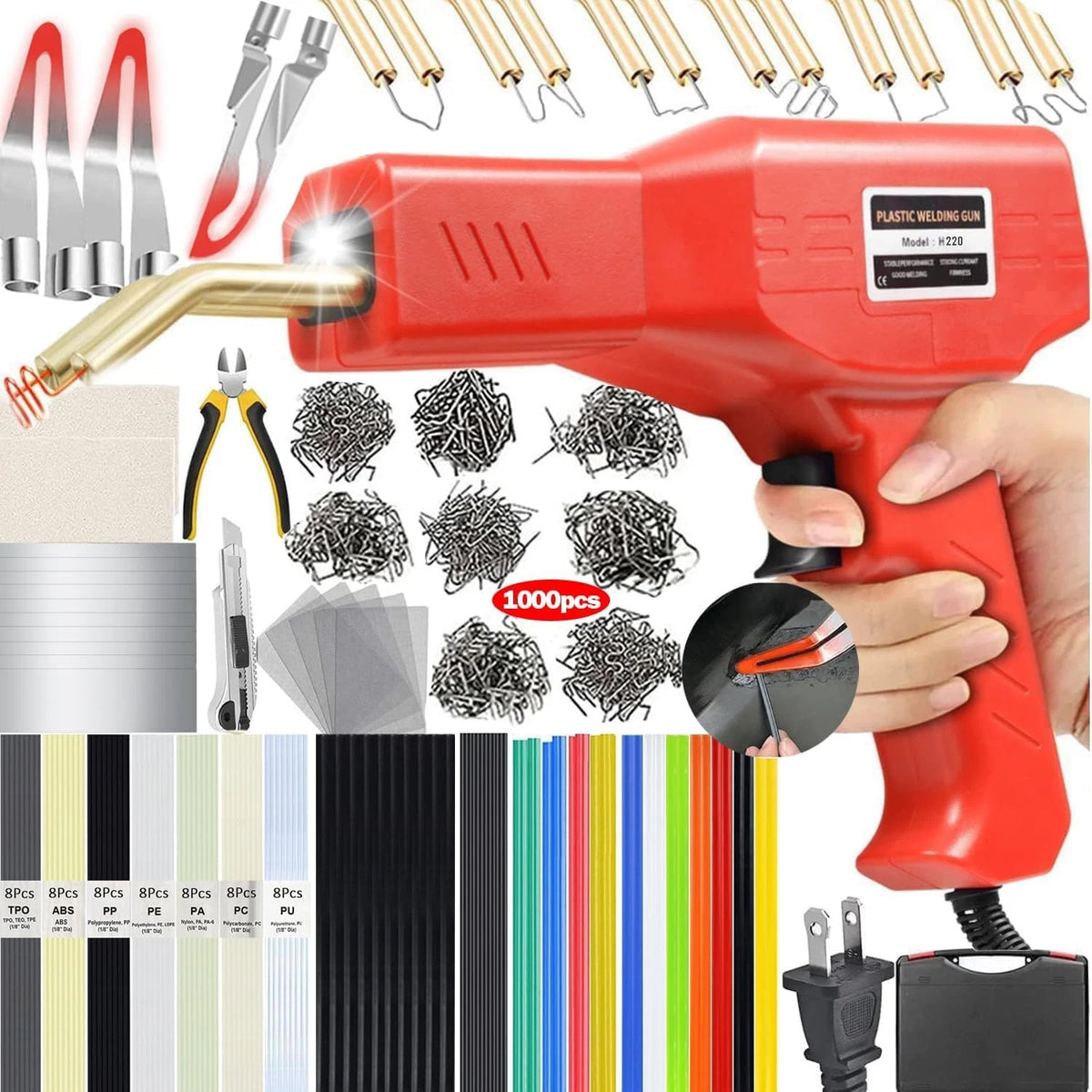 Upgraded 220W Plastic Welder, 2 in 1 Welding Kit Repair Red