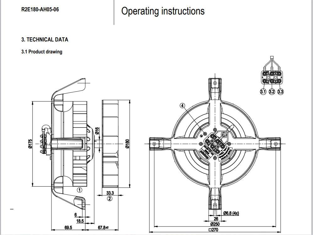 Ebmpapst R2E180-AH05-06 Cooling Fan 230VAC 0.51/0.63A 110/145W 2600/2850RPM Fan