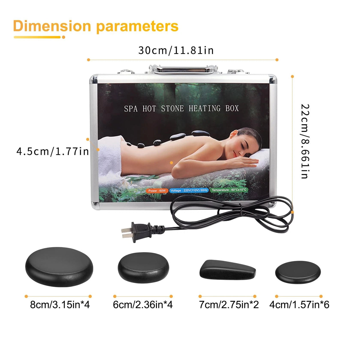 MOUOUSO Hot Stones Massage Set, 18 Pcs with Warmer, 18Pcs, Black