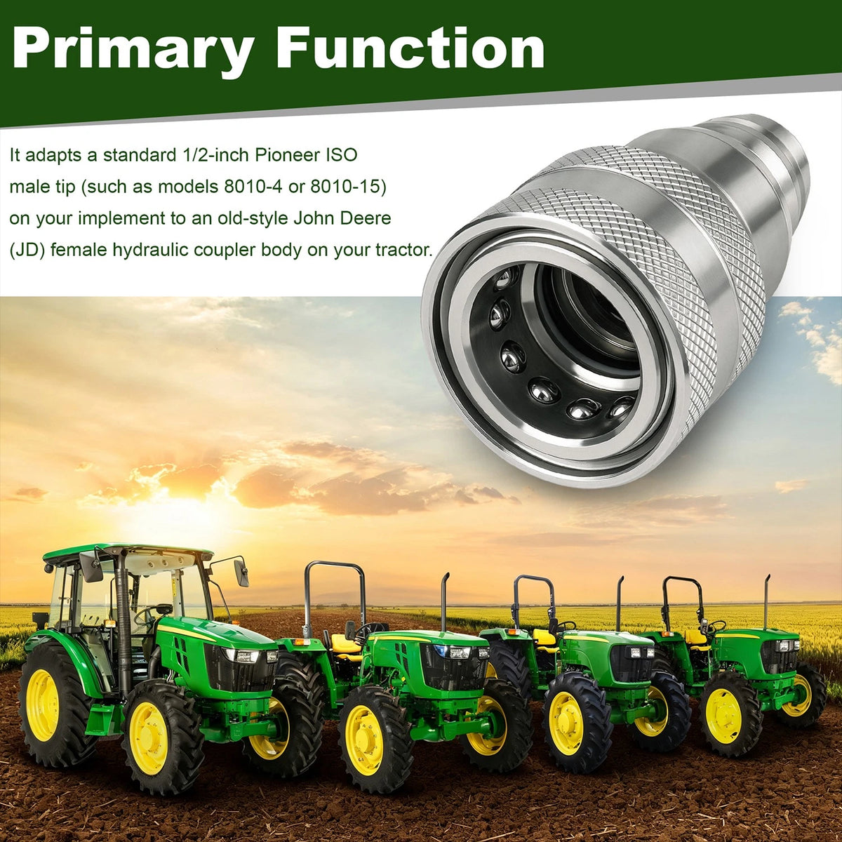 Hydraulic Quick Coupler Adapter Pioneer 4060-4MB Old JD to ISO Male Tip