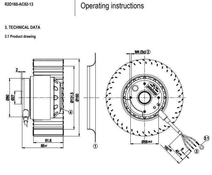Ebm-papst R2D160-AC02-13 Centrifugal Fan AC400V 3~ 260/270W Inverter Cooling Fan