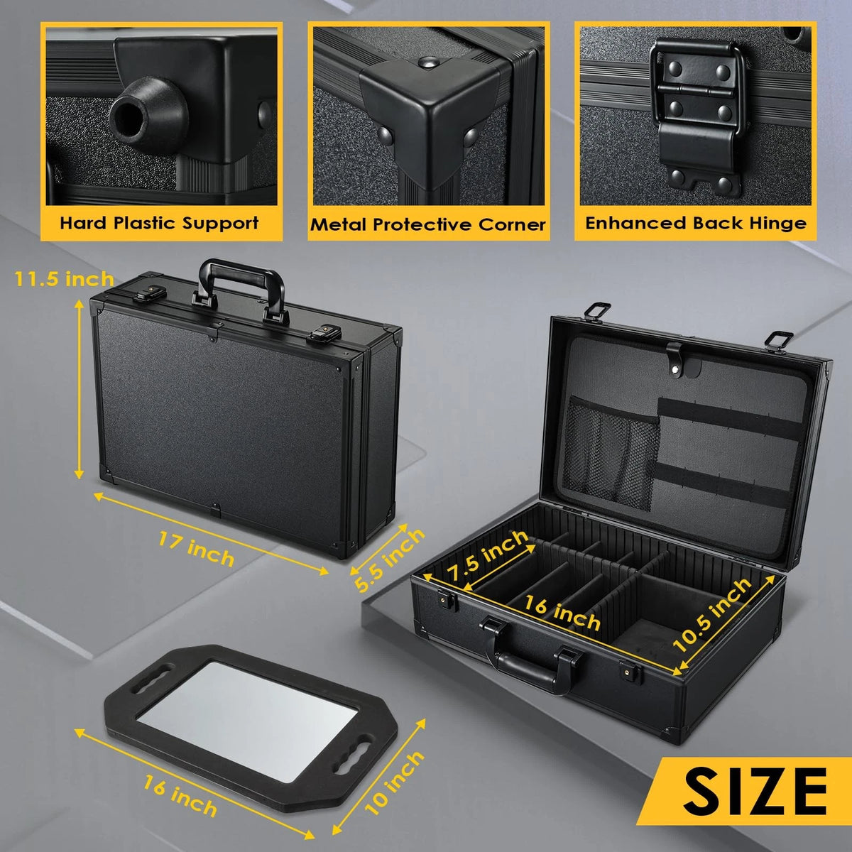 Yueieoun Barber Accessory Case with Mirror, Profesional Barbers Black
