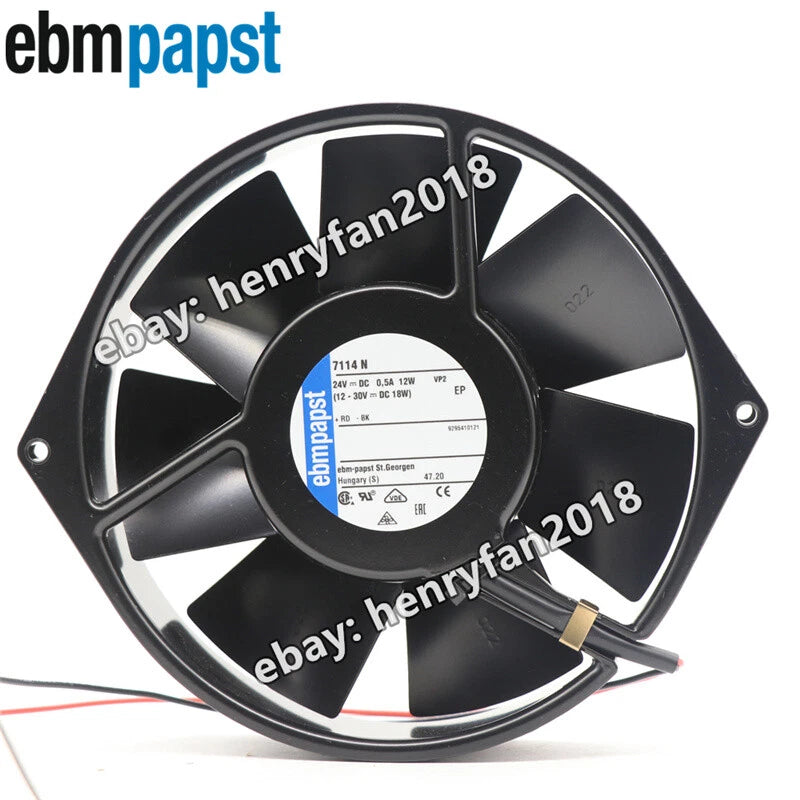 Ebmpapst 7114N Axial Fan DC 24V 0.5A 12W 172*150*38MM 2Wire Cabinet Cooling Fan