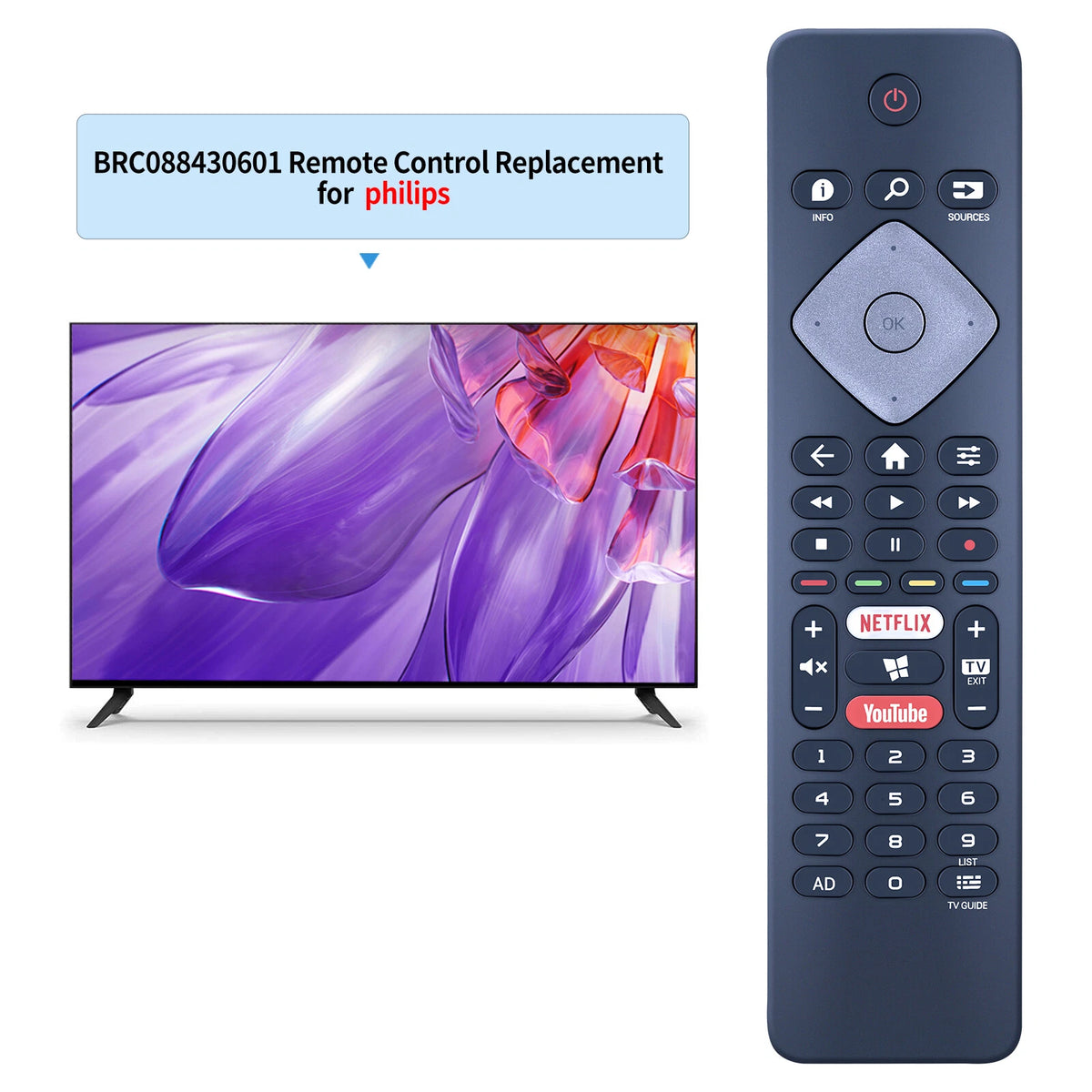 Replacement Remote Control For Philips TV BRC0884306/01 398GR10BEPHN0037BC
