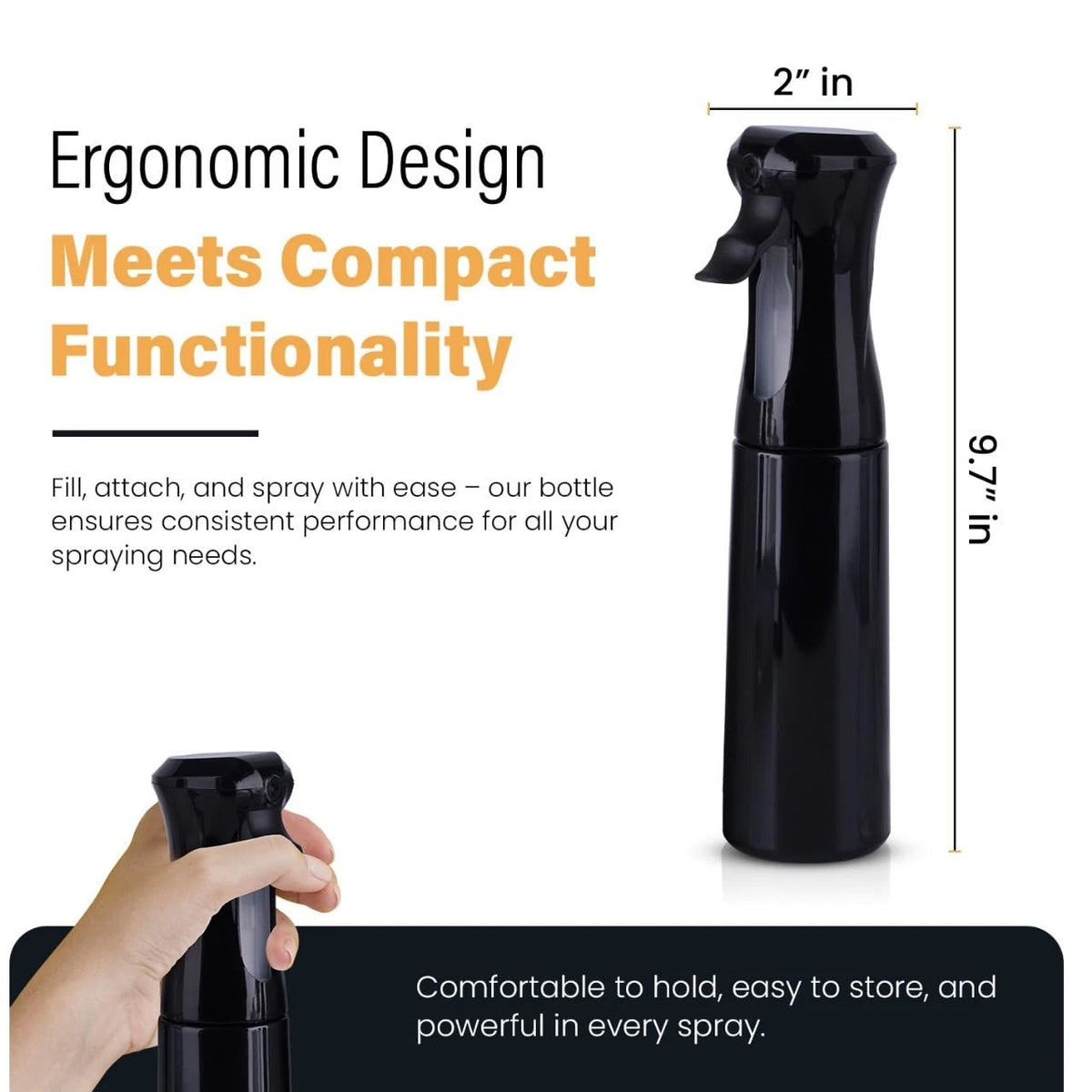 VIGOR PATH Continuous Spray Bottle for Hair – Fine 10 Ounces, Black - 10oz