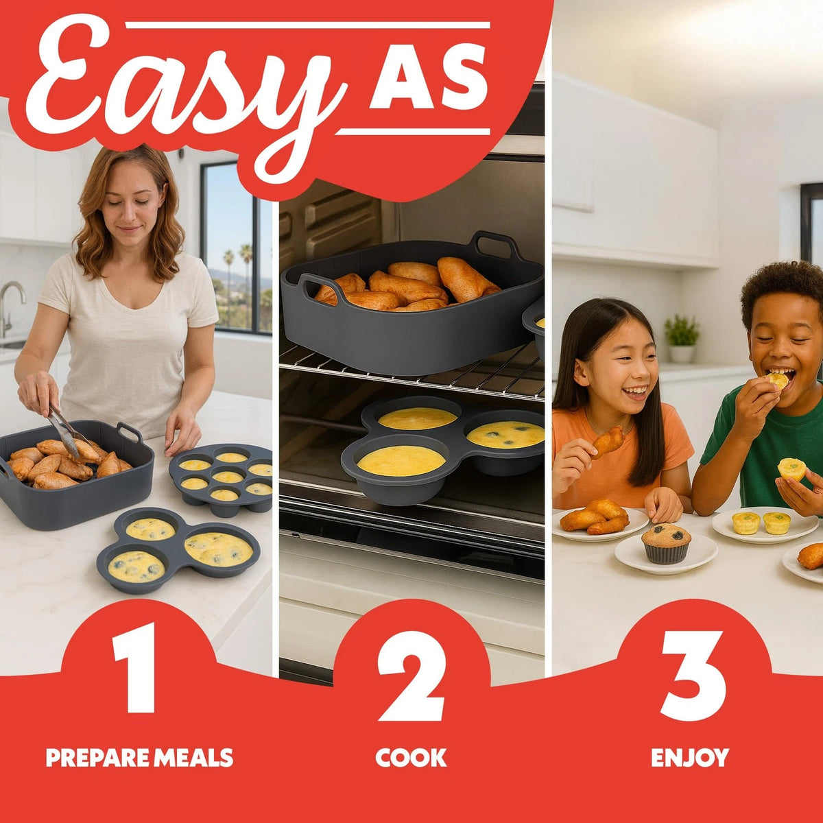 Gourmia Air Fryer Accessories Set - 3 Piece Silicone, 3-Piece Set, Gray