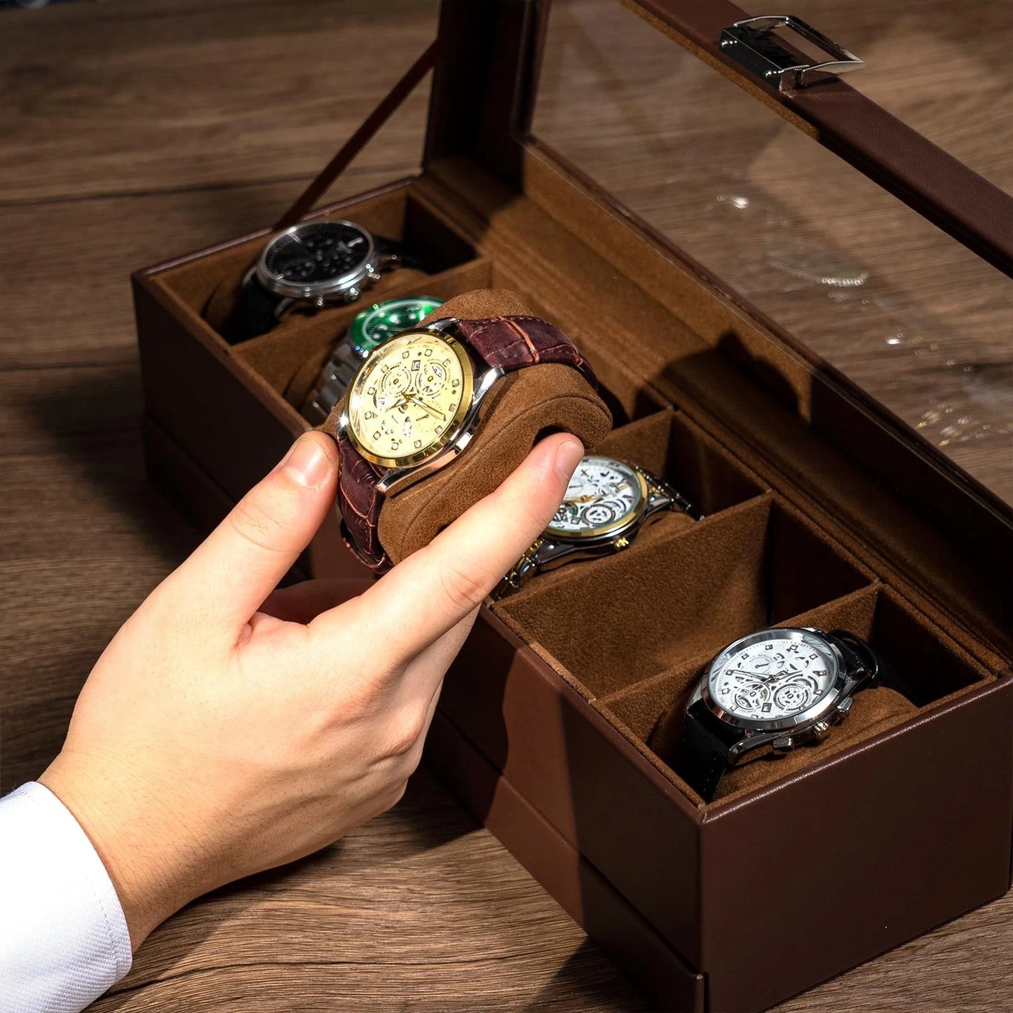 ProCase Watch Box, Fathers Day Gift for Dad, 6 Slot Watches 6-Slot, Espresso