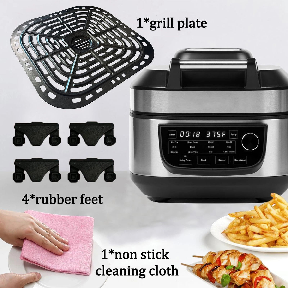 ALJ 6QT Air Fryer Grill Plate for Power XL Combo 6QT, Black