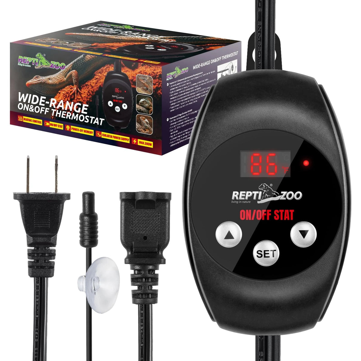 REPTI ZOO Reptile Thermostat Wide Range Temperature Controller Black