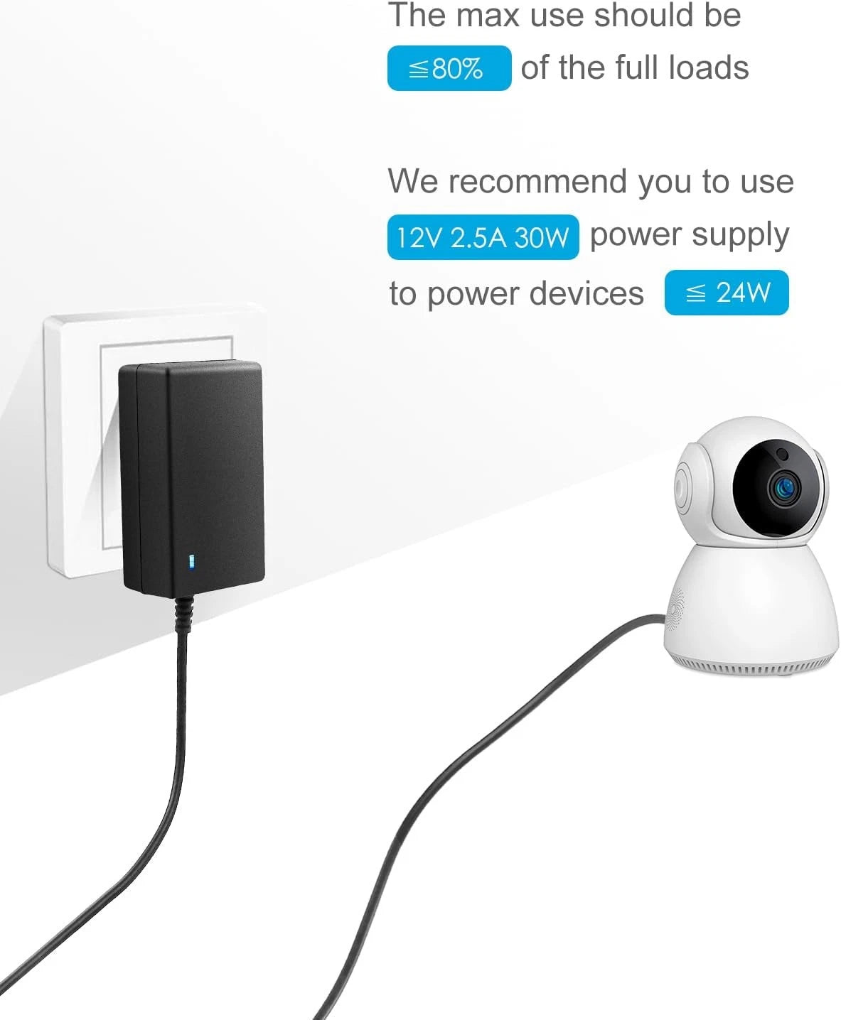 ALITOVE DC 12V Power Supply 2.5A 30W Adapter 100~240V AC to 12 Black