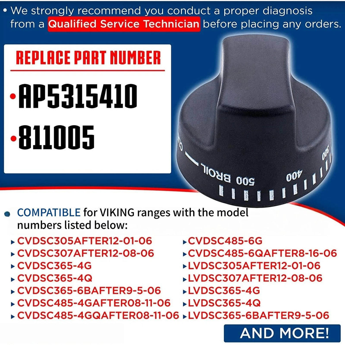 PB010129 Oven Thermostat Knob Black Compatible for Viking LVDSC365 VDSC365