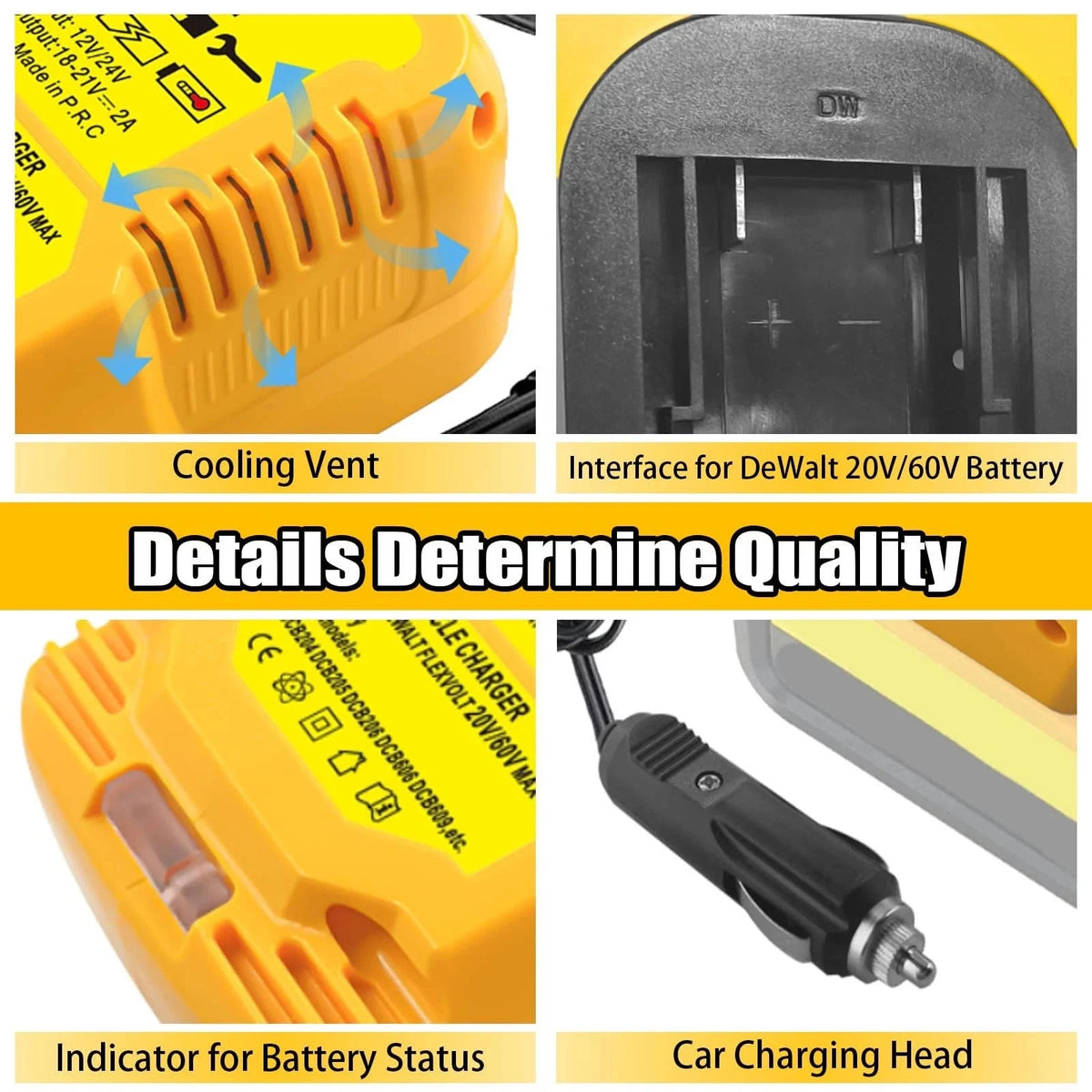 For DeWalt 18V 20V MAX Li-ion Battery Car Charger Compact Design w LED Status