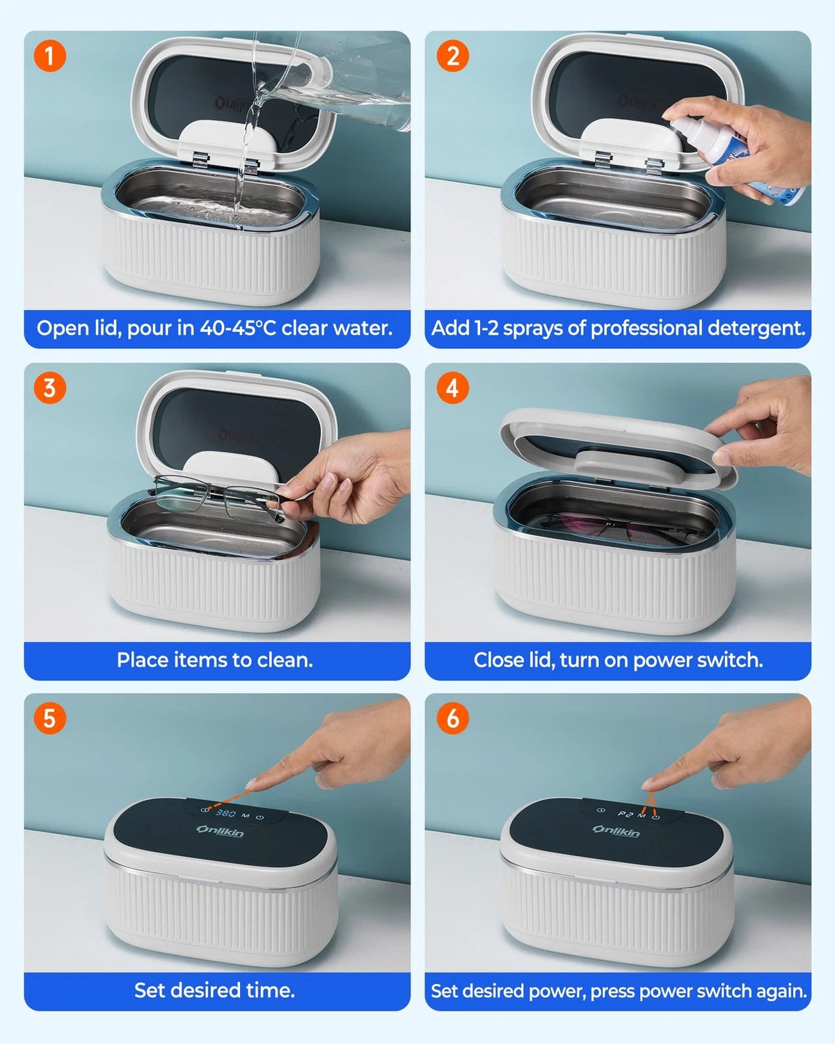onlikin 35W Ultrasonic Jewelry Cleaner, 45KHz Retainer Cleaner for White