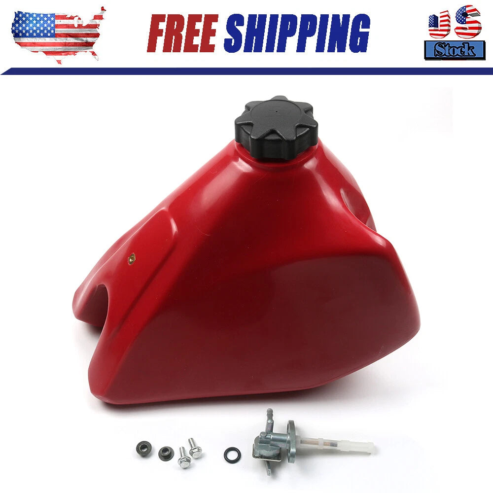 Red plastic fuel tank with cap and petcock for Honda XR200R 1985-2002