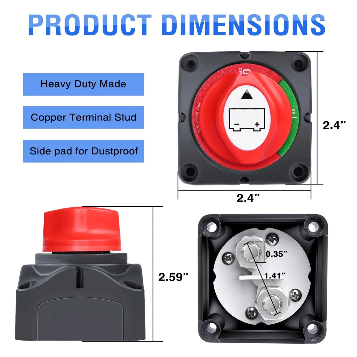 Nilight - 90015A Battery Switch 12-48V On-Off Switch, 275A