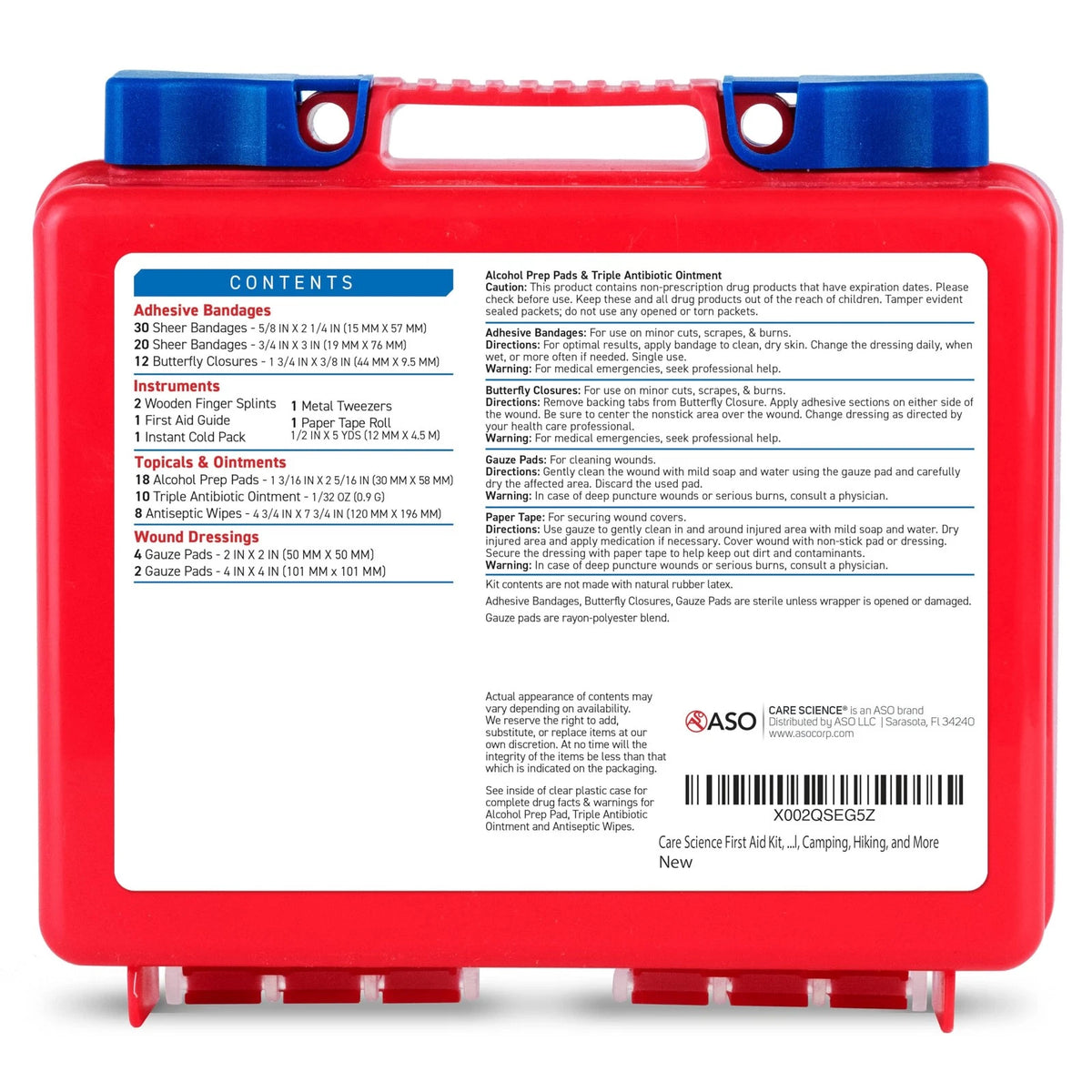 Care Science First Aid Kit, 110 Pieces | Professional 110 Piece Set, Clear