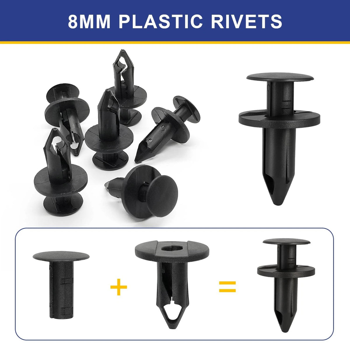 Plastic Rivets, 120pcs Push Pin Clips Body M6, M7, M8, 7661855, Black