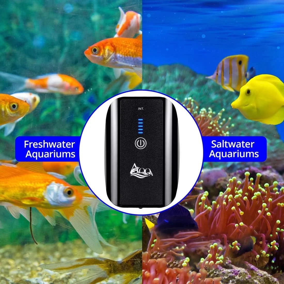 AQQA Aquarium Air Pump, Battery Rechargeable 1.7 W for 1-100Gal tank, Black