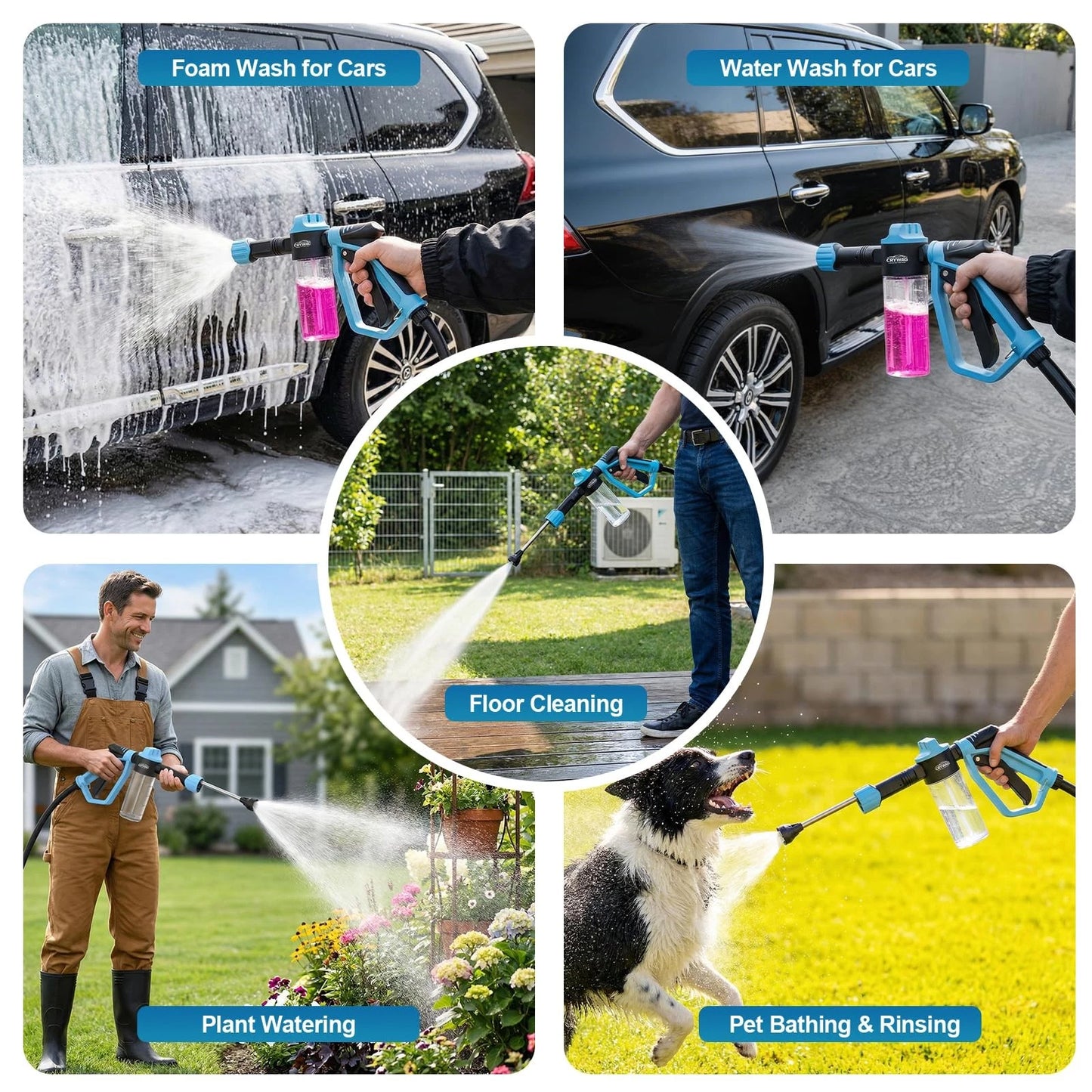 Car Wash Foam Gun for Garden Hose, with Microfiber Universal Size, Blue