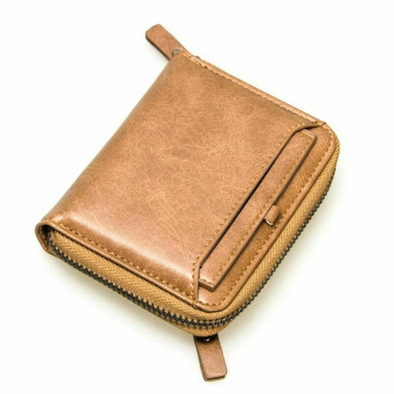 Fashion Men's Leather Business Wallet W/ Coins Pocket Zipper Purse Brown ww