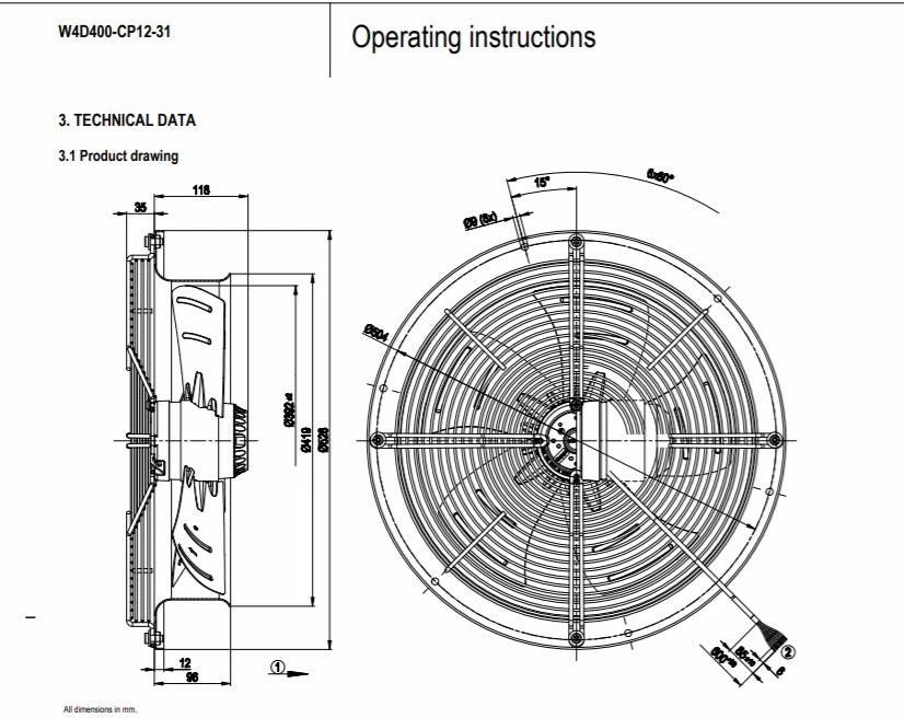 Ebmpapst Fan W4D400-CP12-31 Axial Fan AC 230V 135/185W 0.76/0.68A Cooling Fan