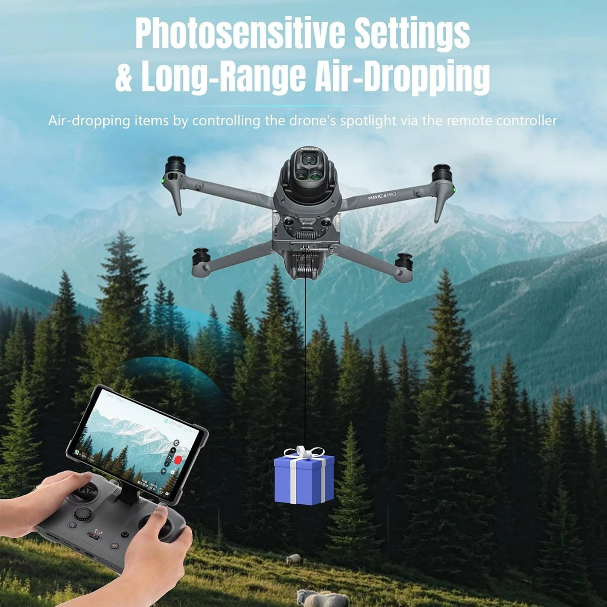 YBING Payload Release Device for DJI Mavic 4, Rechargeable Light Sensor black