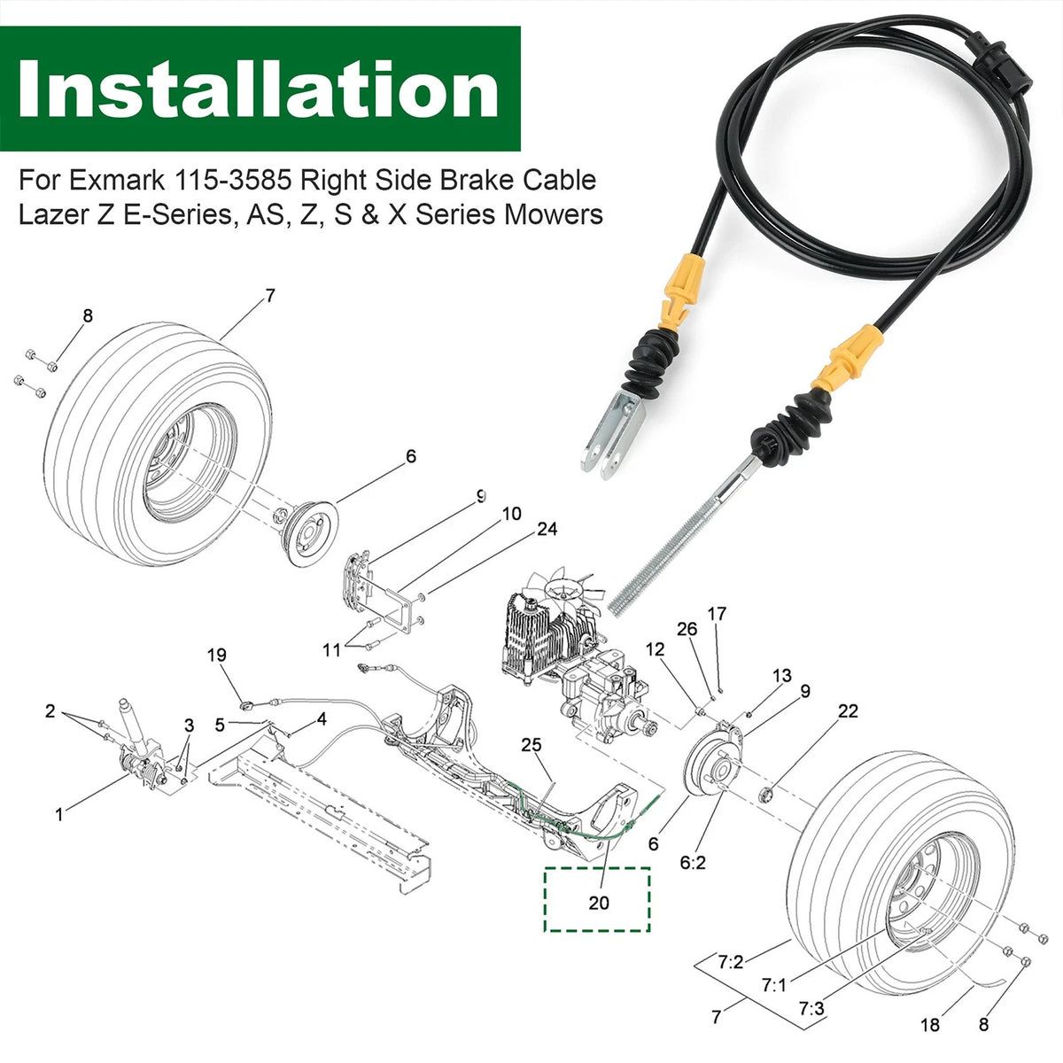 Left Hand Brake Cable 115-3585 for Lazer Z E-Series, Lazer Z, Lazer Z AS