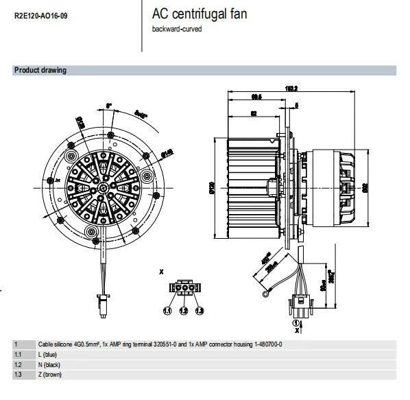 Ebmpapst R2E120-A016-09 R2E120-AO16-09 230VAC 87-112W ??120mm Motor Cooling Fan