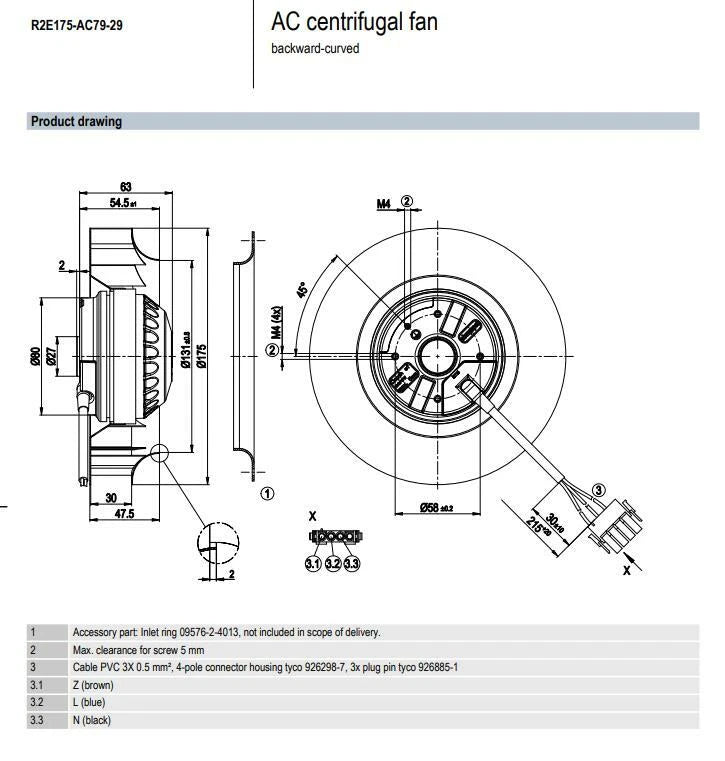 R2E175-AC79-29 115VAC 55/70W Ebmpapst Fan IP44 High Air Volume Centrifugal Fan