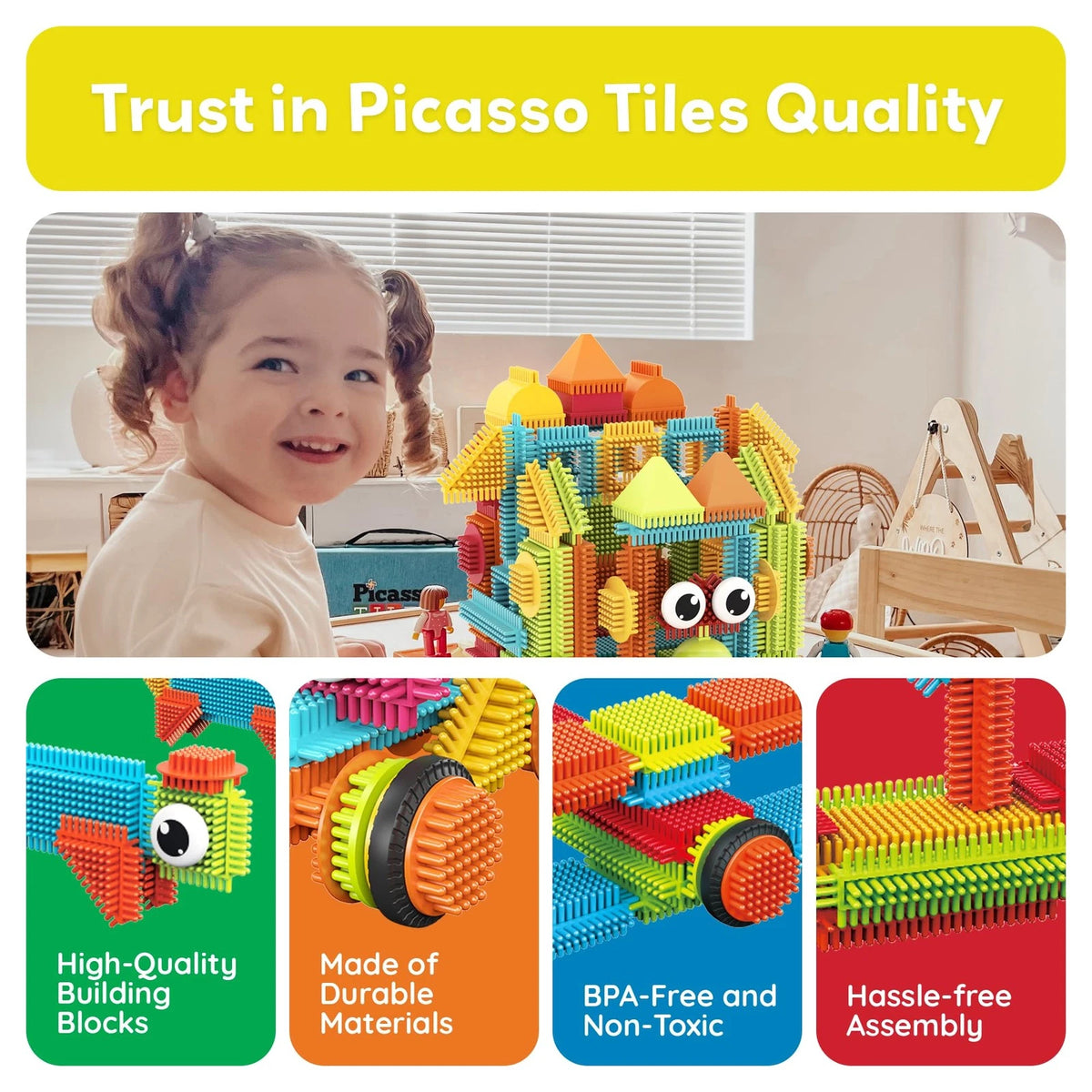 PicassoTiles 120pcs Hedgehog 11.75 x 14.13 x 3.38 inches, Multicolored