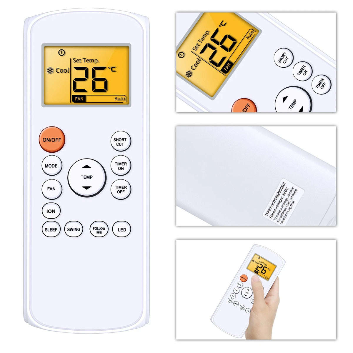 RG57H2(B)/BGEFU1 Replacement Remote Control For Midea Air Conditioner