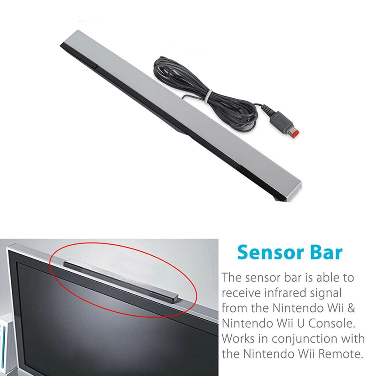 Wired Remote Motion Sensor Bar IR Infrared Ray Inductor For Nintendo Wii / Wii U