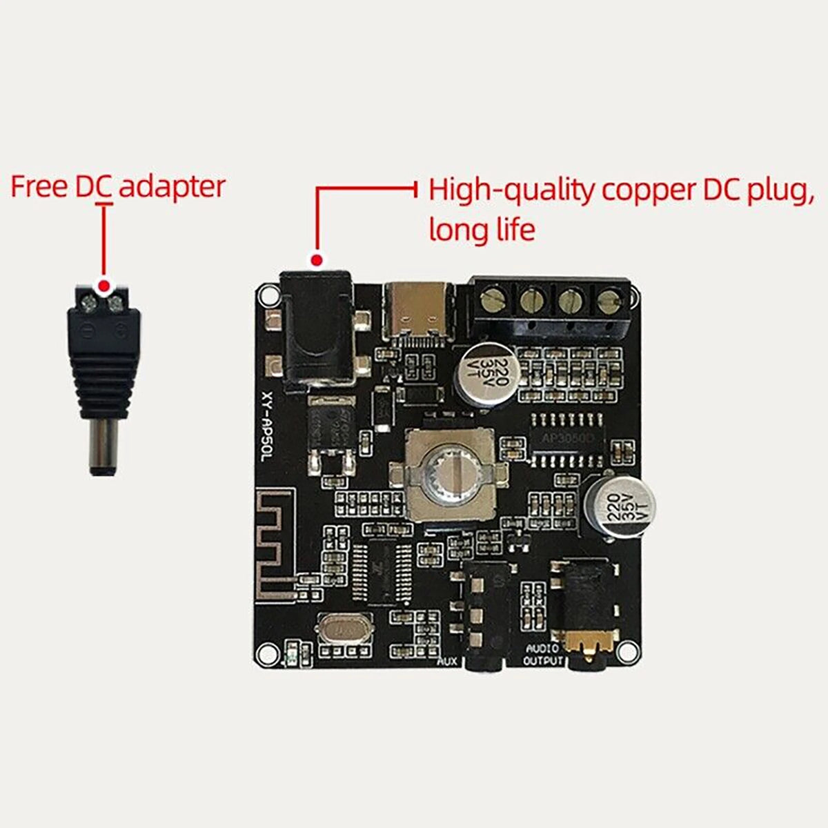 XY-AP50L Mini Portable Bluetooth 5.0 Wireless Stereo Audio Amplifier Board