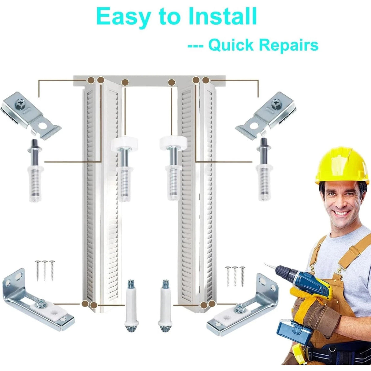 Complete Bifold Door Hardware Replacement Kit for 1-1 3/8 Inch Thick Doors