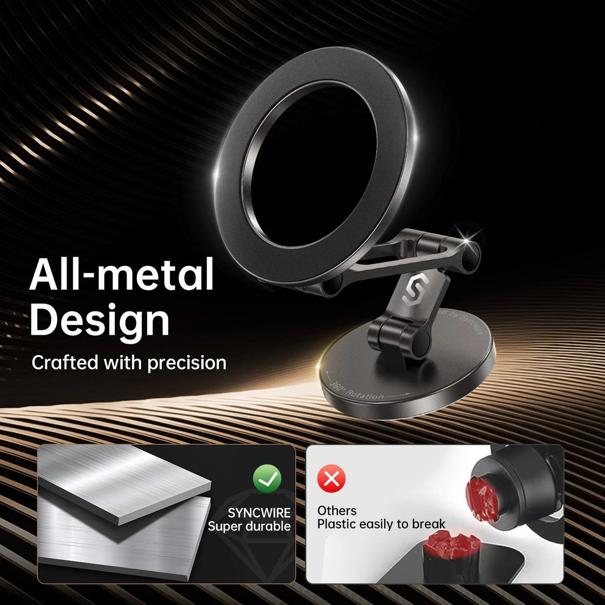 Syncwire Fits MagSafe Car Mount for 2.2" x 2.6" x 3.0", Titanium Black