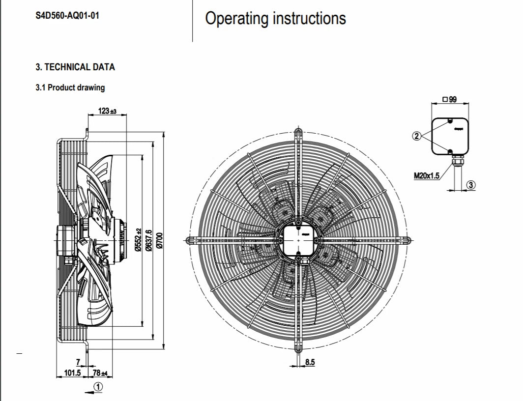 Ebmpapst S4D560-AQ01-01 Axial Fan 400VAC 760W 560MM 1110RPM 50Hz EBM Cooling Fan