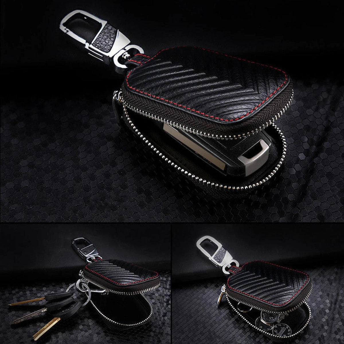Leather Car Key Chain Bag Smart Key Holder Cover Remote Fob Case C