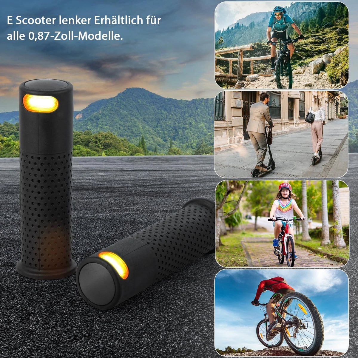 E Scooter Handle Grips Turn Signal, One Size, black-Handle light